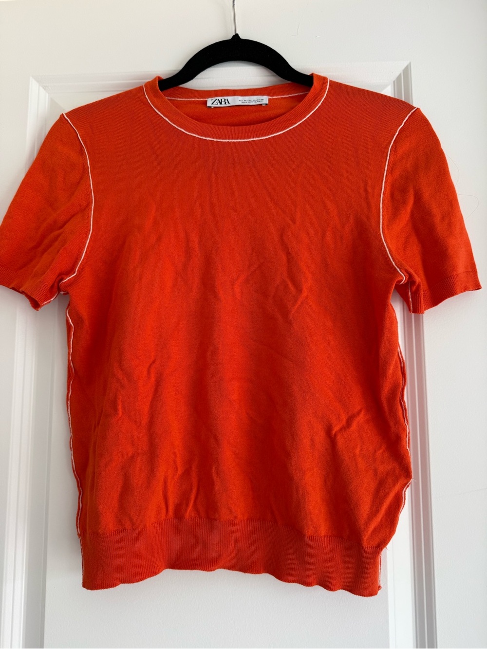 ZARA Red Orange Short-Sleeve Crewneck Top